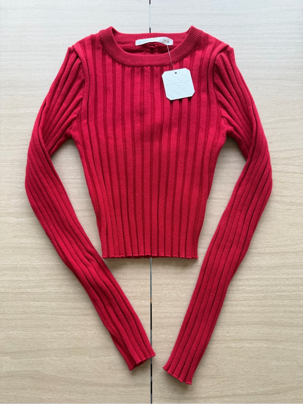 NWT Altar'd State Women’s Red Ribbed Long Sleeve Sweater with Tie Back XS